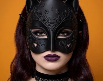 Matzwart kattenmasker, gotisch oogmasker, 3D-geprint filigraan vleermuismasker, lichtgewicht festivalgezichtskleding, steampunk-feestmasker