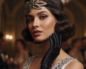 1920s Feather Headband & Opera Gloves Set – Flapper Costume Accessories