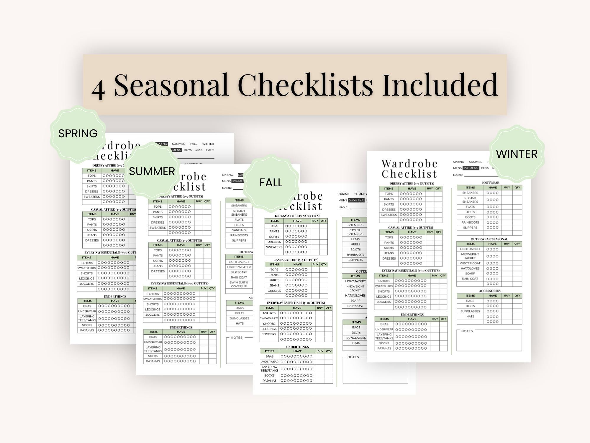 Women’s Wardrobe Checklist Printable | Seasonal Closet Planner ...