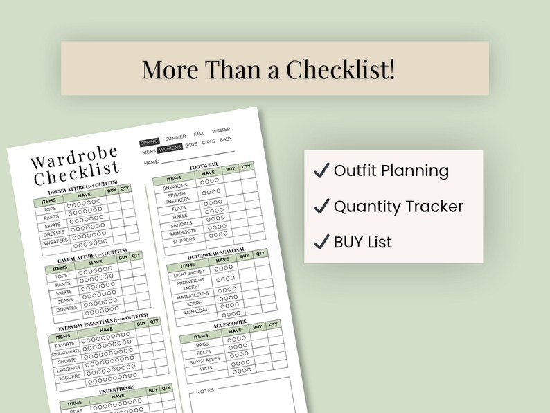 Women’s Wardrobe Checklist Printable | Seasonal Closet Planner ...