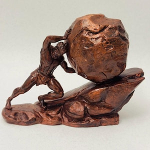 Escultura de Sísifo: Decoración de escritorio con efecto bronce antiguo, arte estoico de la mitología griega
