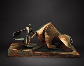 DUNE Bull Fight Statue, Desert Matador Sculpture, Handmade Interior Decor