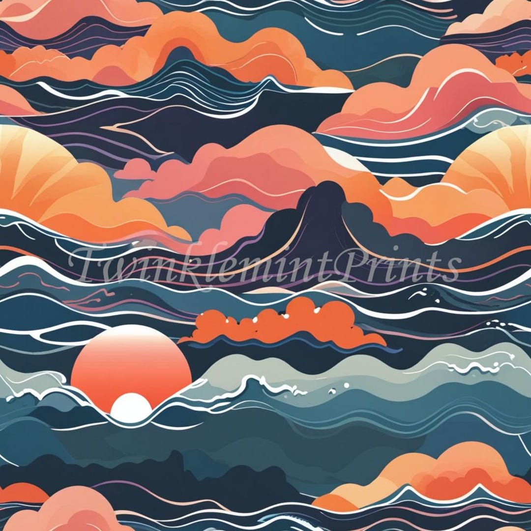 Abstract Sunset Seamless Pattern: Bold Hues Digital Design (12x12
