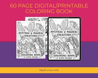 Mythical Creatures Coloring Pages for Adults – 60 Fantasy Designs (Digital Download)