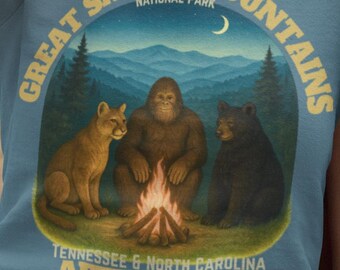 Camiseta Great Smoky Mountains Bigfoot, Parque Nacional, Criptídeos, Camping, Cores Confortáveis, Algodão