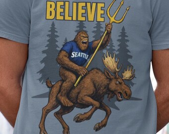 Camiseta de béisbol de Seattle Bigfoot Believe Trident Moose, colores cómodos, camiseta de algodón para el día del juego