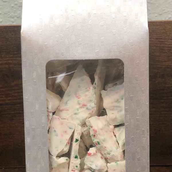 White Chocolate Peppermint Bark Old Fashion  Handcrafted Candy 10 ounces Gift Box by Mona’s Chocolates