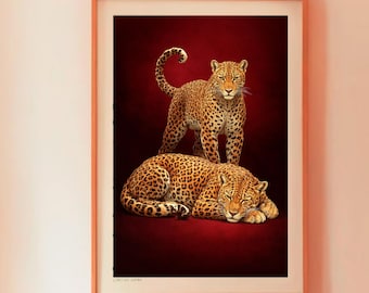 Burgundy Leopard Print, Maximalist Animal Wall Art (Digital Download)