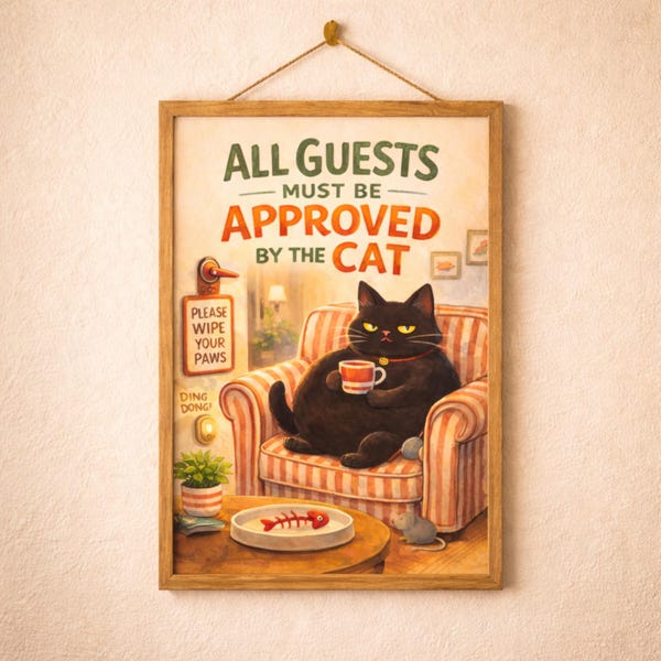 Funny Cat Wall Art, All Guests Must Be Approved, Entryway Sign (Digital Download)