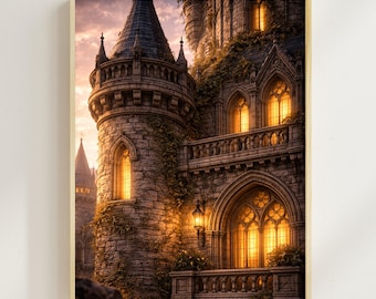 Castle Wall Art, Castle Wall Decor, Canvas Wall Art, Medieval Castle Art Print, Fantasy Castle Poster, Dark Fantasy Artwork