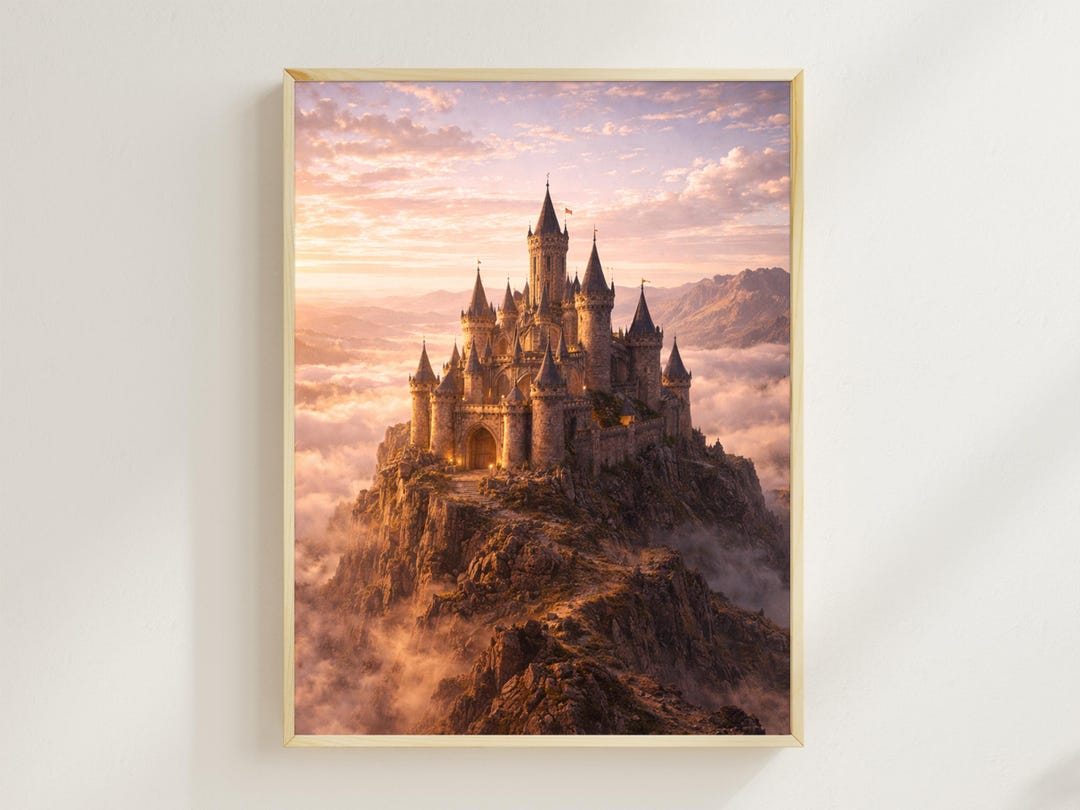 Mountain Castle Wall Art, Fantasy Castle Decor, Canvas Wall Art ...
