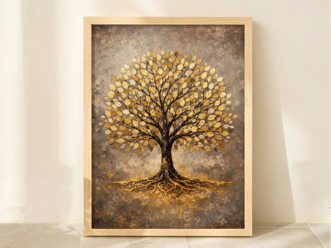 Golden Tree of Life Wall Art, Abstract Botanical Canvas Print - Etsy