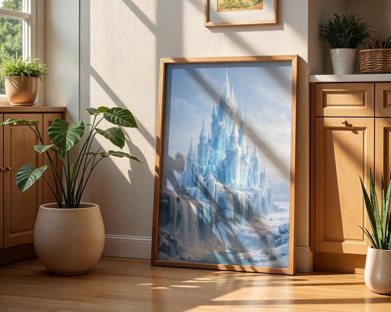Decoración de pared de castillo de hielo, póster de fantasía invernal / lámina de palacio de fantasía helada / decoración para sala de estar imagen 3