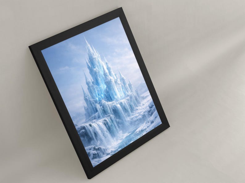 Decoración de pared de castillo de hielo, póster de fantasía invernal / lámina de palacio de fantasía helada / decoración para sala de estar imagen 5