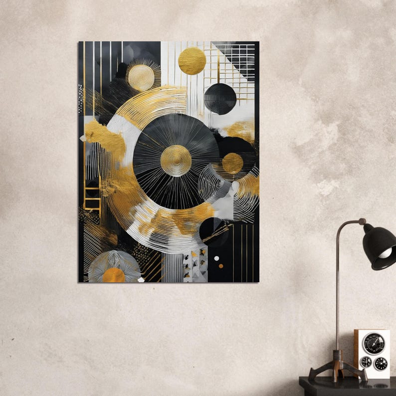 Black Gold Abstract Wall Art Print - Modern Geometric Poster - Etsy