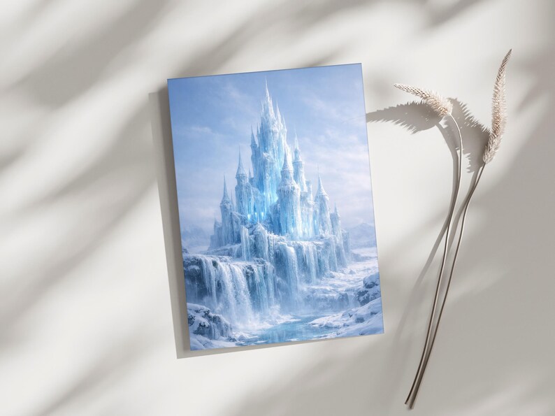 Decoración de pared de castillo de hielo, póster de fantasía invernal / lámina de palacio de fantasía helada / decoración para sala de estar imagen 7