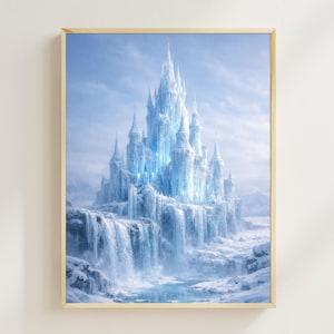 Decoración de pared de castillo de hielo, póster de fantasía invernal / lámina de palacio de fantasía helada / decoración para sala de estar imagen 1