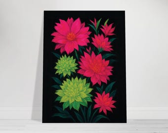 Arte de pared con flores de dahlia neón - Decoración floral para pared