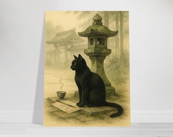 Zen Cat Wall Art - Seijaku No Neko Japanese Minimalist Zen