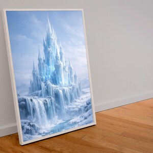 Decoración de pared de castillo de hielo, póster de fantasía invernal / lámina de palacio de fantasía helada / decoración para sala de estar imagen 8