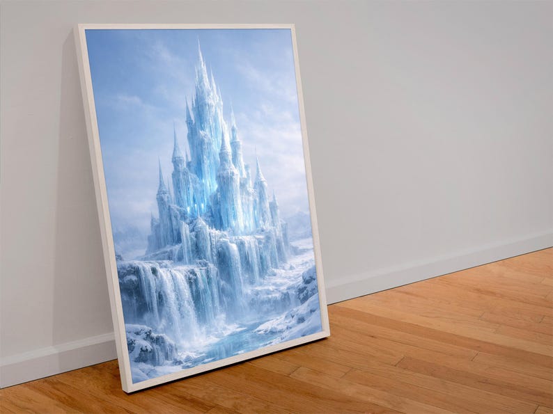 Decoración de pared de castillo de hielo, póster de fantasía invernal / lámina de palacio de fantasía helada / decoración para sala de estar imagen 8