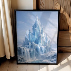 Decoración de pared de castillo de hielo, póster de fantasía invernal / lámina de palacio de fantasía helada / decoración para sala de estar imagen 2