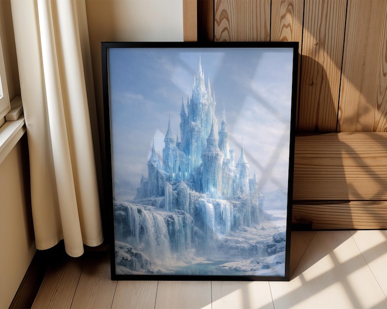 Decoración de pared de castillo de hielo, póster de fantasía invernal / lámina de palacio de fantasía helada / decoración para sala de estar imagen 2