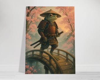 Póster de la Rana Samurái - Arte de pared de la Rana Guerrera Japonesa