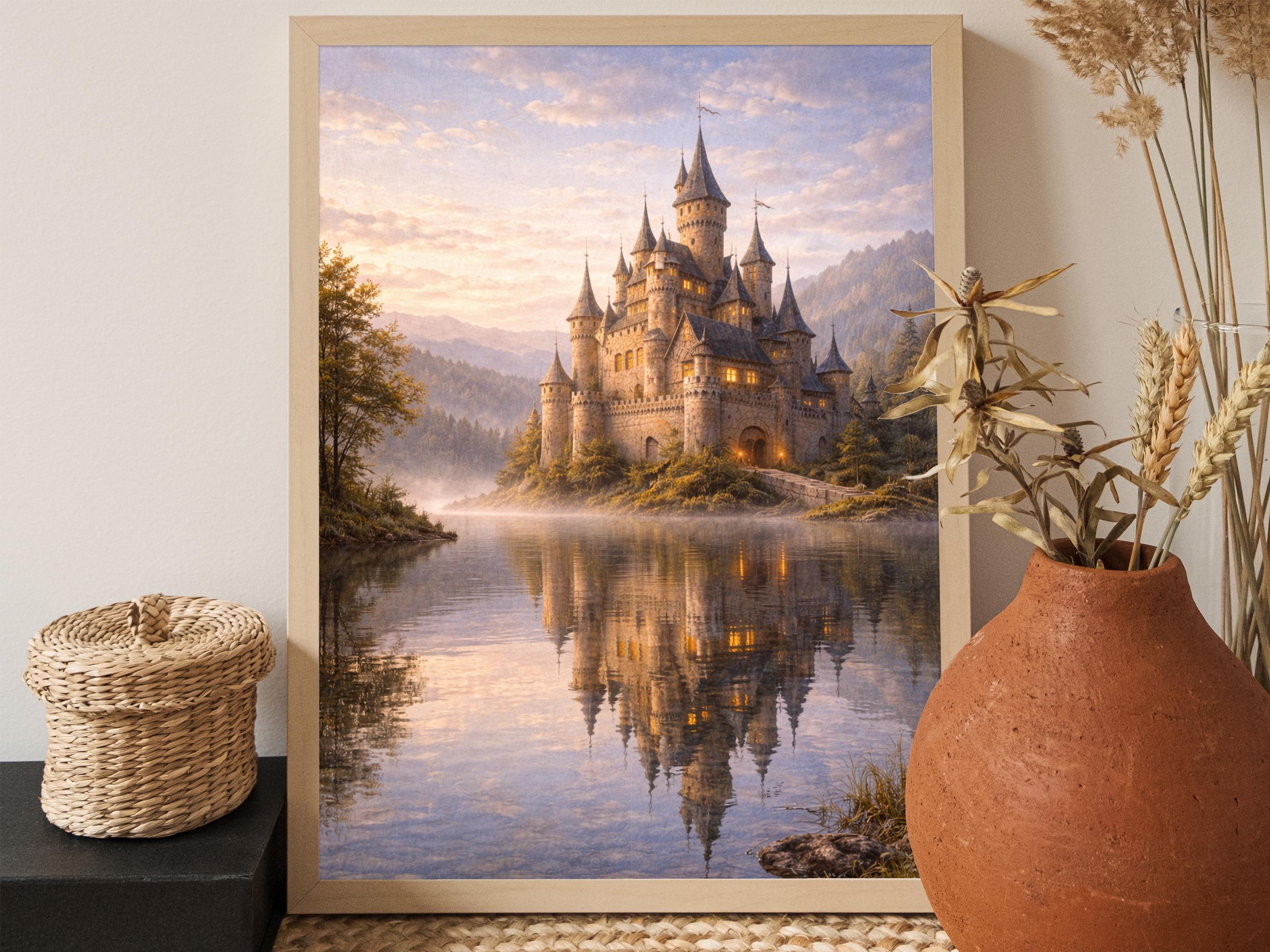 Fairytale Castle Lake Wall Art, Fantasy Castle Decor, Canvas Wall Art ...