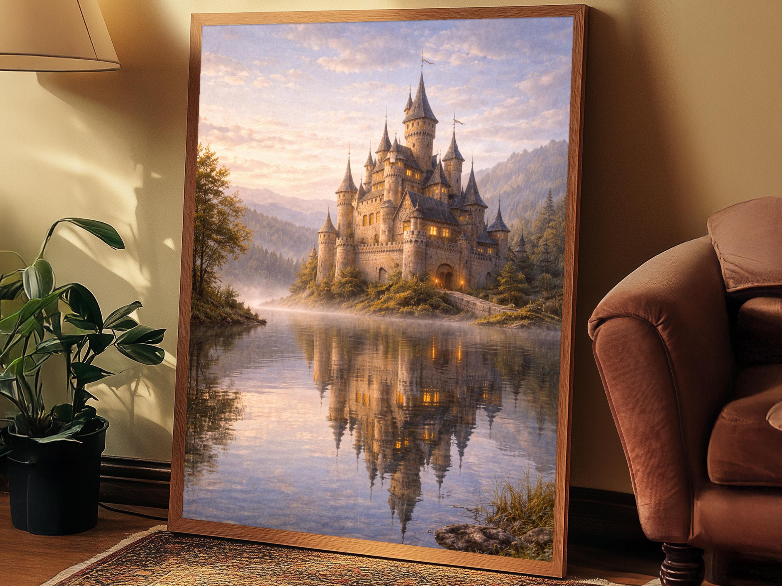 Fairytale Castle Lake Wall Art, Fantasy Castle Decor, Canvas Wall Art ...