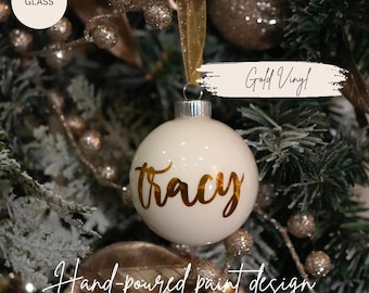 Personalized Glass Christmas Ball Ornament | Hand-Poured Paint Design