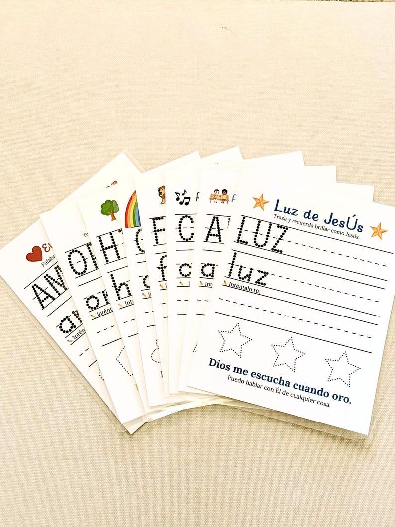 Spanish Christian Tracing Boards • 1-Word Worksheets • Faith-Based Preschool Learning • Printable Writing Practice in Spanish
