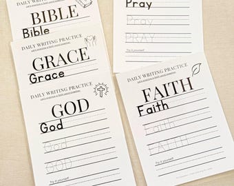 Christian Handwriting Practice Sheets • Bible Learning | English + Spanish Options