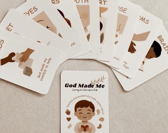 God Made Me Flashcards | Faith-Based Early Learning | Neutral Educational Set | Bible memory flashcards