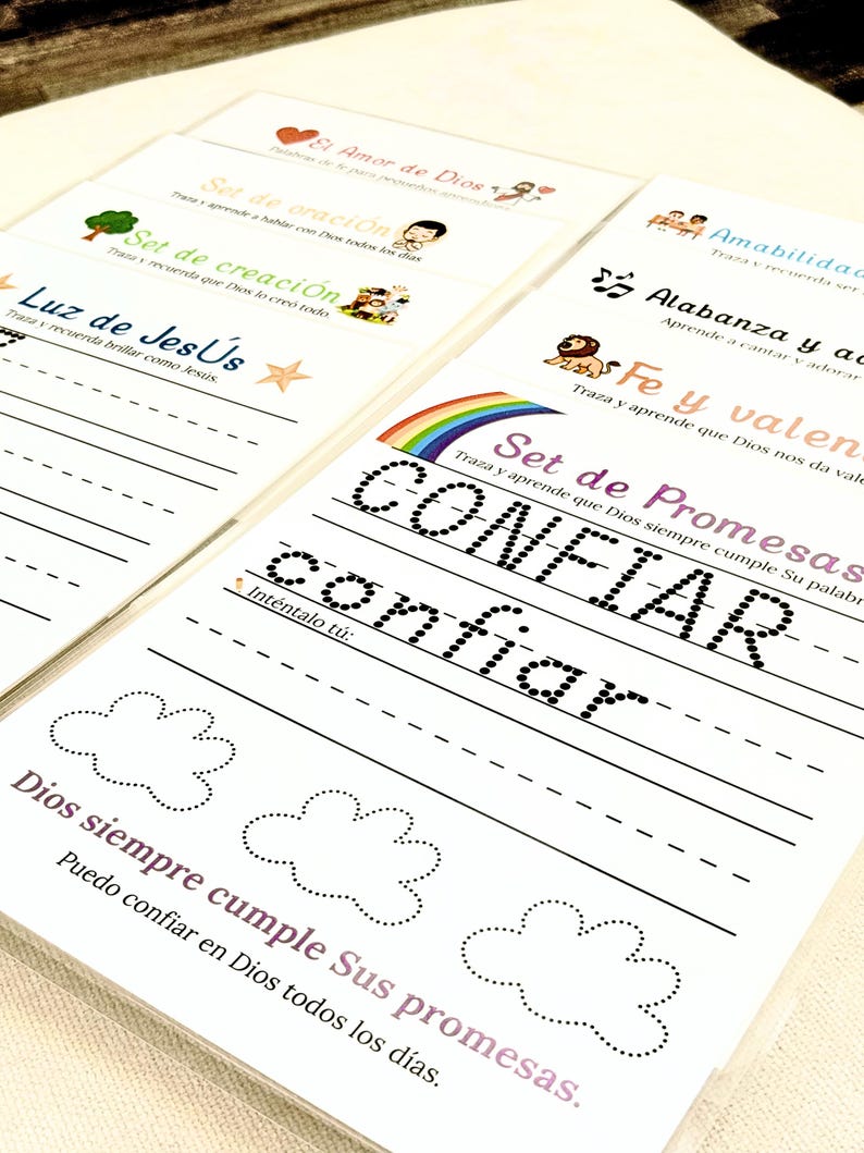 Spanish Christian Tracing Boards • 1-Word Worksheets • Faith-Based Preschool Learning • Printable Writing Practice in Spanish