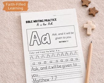 Bible Alphabet Tracing A-Z Worksheet Set | Christian Learning | English + Spanish Options