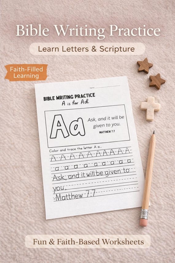 Bible Alphabet Tracing A-Z Worksheet Set | Christian Learning | English + Spanish Options