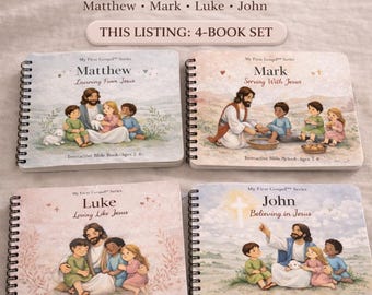 4 Gospel Busy Book Set for Toddlers | Matthew Mark Luke John Bible Activity Books Ages 2–6 | Christian Quiet Book Bundle | Sunday School Cur
