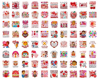 Teacher Valentine PNG Bundle | Faux Yarn Coquette Preppy Teach Love & Heart Pencil Designs