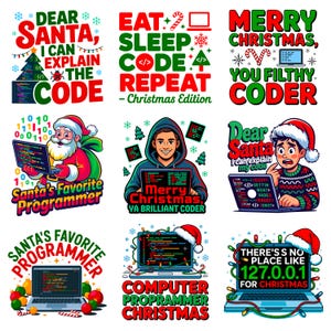 Paquete de citas navideñas de programación / Imágenes prediseñadas divertidas para desarrolladores / Diseño tecnológico para entusiastas de la informática / Ingeniero de software