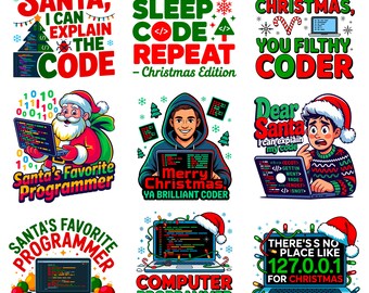 Paquete de citas navideñas de programación / Imágenes prediseñadas divertidas para desarrolladores / Diseño tecnológico para entusiastas de la informática / Ingeniero de software
