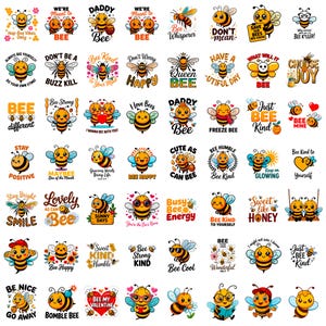 50+ Bee Clipart PNG SVG Bundle | bumblebee design | kawaii shirt | 300 DPI Digital Download