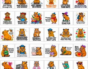 Kawaii Capybara PNG Bundle | Funny Animal Clipart for Cricut | Digital Stickers & Illustrations