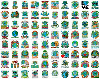 Tag der Erde PNG Bündel | Rettet den Planeten & umweltfreundliche Designs | Retro Clipart | Digitaler Download