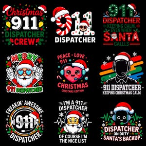 Paquete de imágenes PNG y SVG para despachadores del 911 en Navidad / Imágenes prediseñadas navideñas de emergencia / Diseños para centros de llamadas de Santa Claus