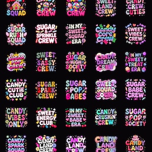 Candy Land-dekorationer PNG-paket | Sweetie Squad- och festdesigner | Digital nedladdning för pojkar och flickor
