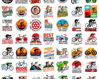 Cycling PNG Bundle | Bicycle Biker Shirt Designs | Retro Quotes & Sublimation Graphics | Digital Download