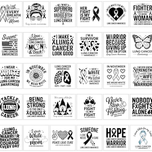 Lung Cancer Awareness SVG PNG Bundle | White Ribbon Clipart | Medical Support Cut Files