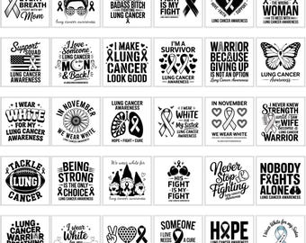 Lung Cancer Awareness SVG PNG Bundle | White Ribbon Clipart | Medical Support Cut Files