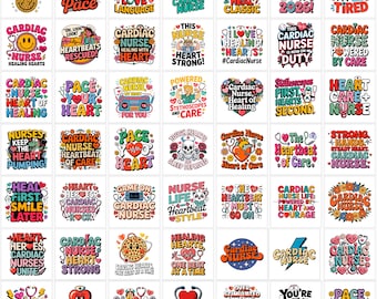 Paquete PNG de enfermera cardíaca / Diseño floral retro y elegante / Citas de equipo de escuadrón / Descarga por sublimación